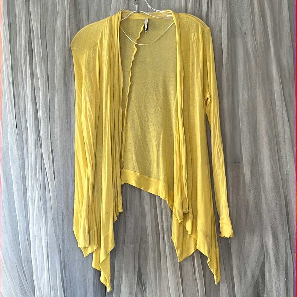 ⭐️ Indies bright yellow sheer open front cardigan long fitted sleeves women OS